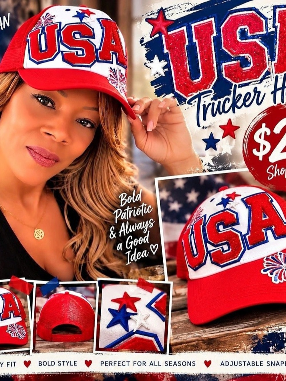 All American Vibes USA Trucker Hat Red & White